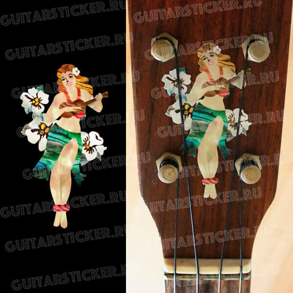 Наклейка в виде гавайской девушки на гитару