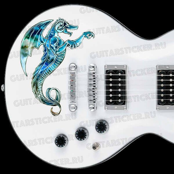 Наклейка голубой дракон на деку гитары