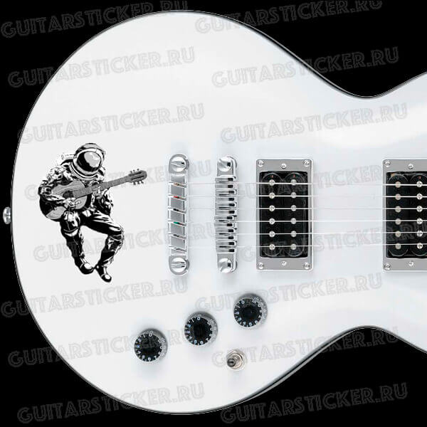 Черно-белая наклейка космонавта с гитарой